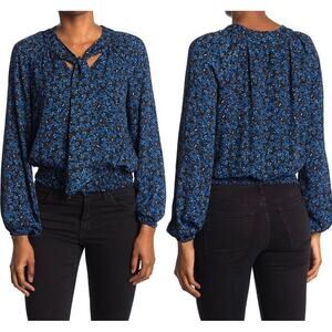 PARKER TIE NECK SMOCKED WAIST TOP NWT SIZE XS